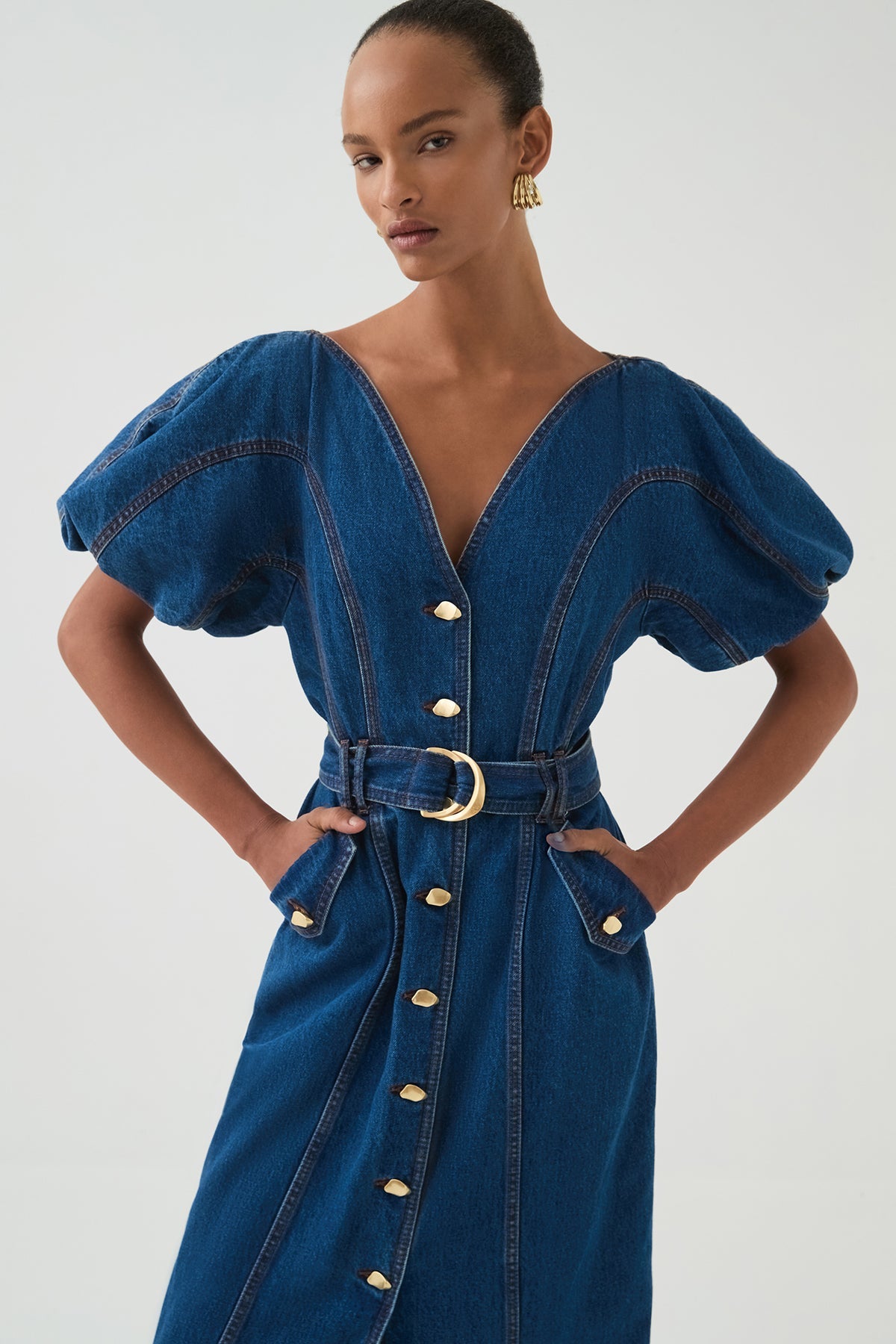 AJE Harper Denim Midi Dress