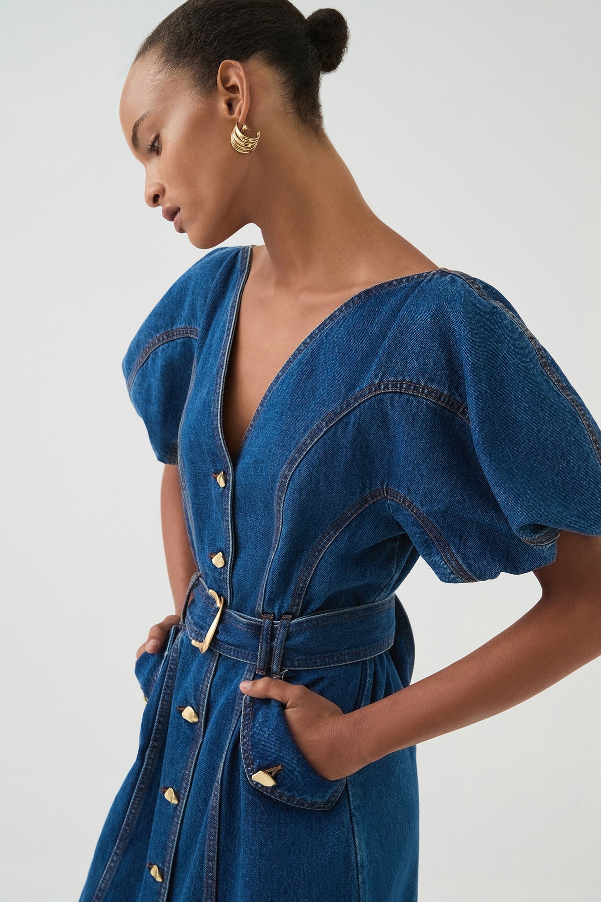 AJE Harper Denim Midi Dress