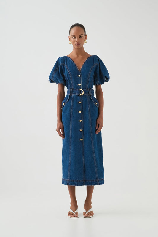 AJE Harper Denim Midi Dress